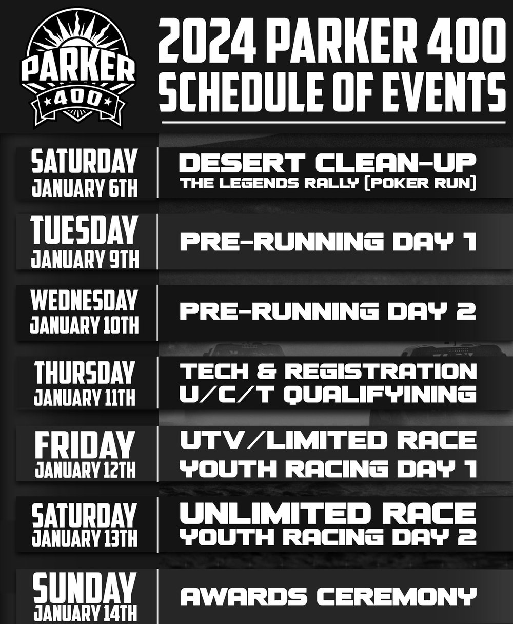 UNLTD Preliminary Parker 400 Schedule of Events